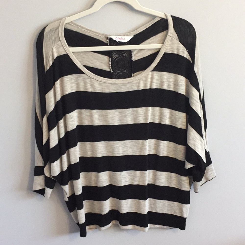 Candie’s - Striped Blouse w/ Lace Back - L
